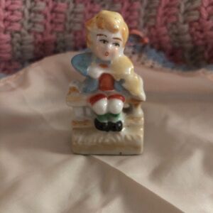 Vintage Hand-Painted Porcelain Figurine - Blonde Girl with Blue Cape